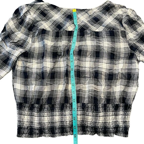 Blue Rain Crop Top L Black White Rouched Boho Y2K Grunge Punk Festival Concert - Picture 10 of 11